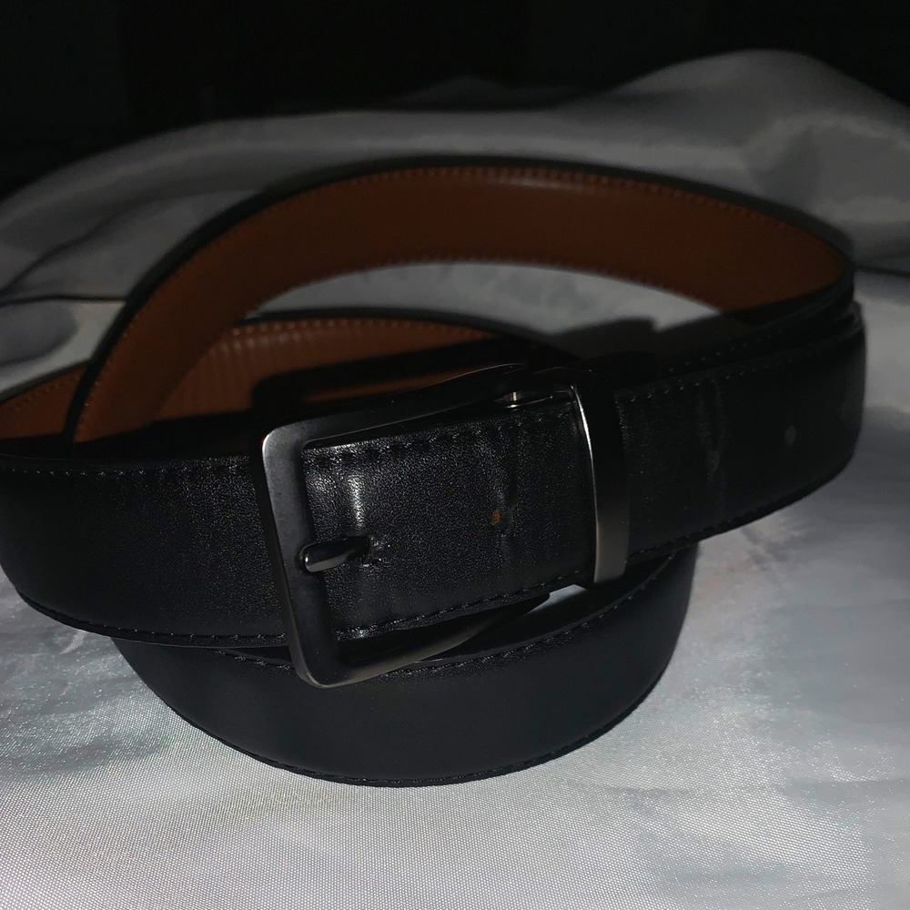 Mens Reversible Leather Belt Black Brown Gunmetal Buckle Dress Accessory 15